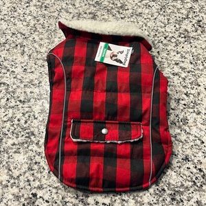 Simply Dog Red Plaid Dog Jacket with Fleece Lined Collar